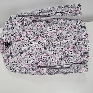 Talbots No Iron Cotton Shirt. Navy And Purple Paisley.